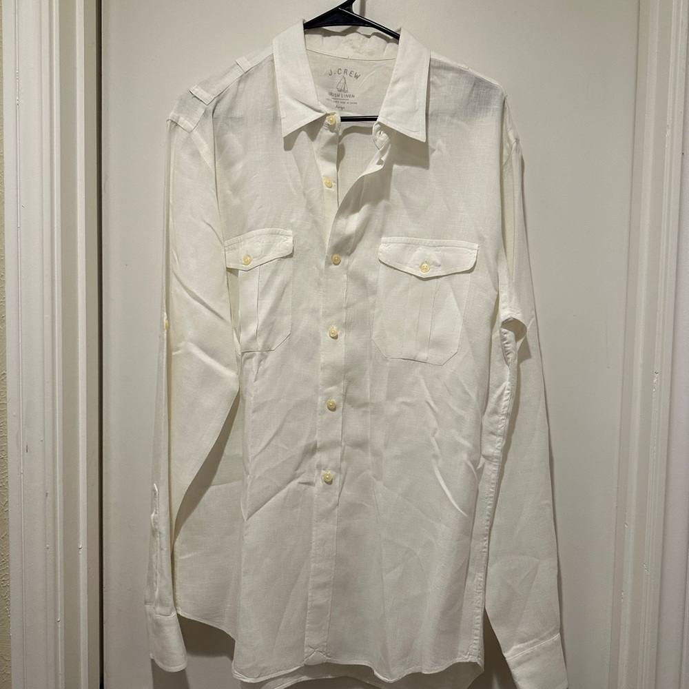 J. Crew Men’s White Linen Long Sleeve Button Down Dress Shirt